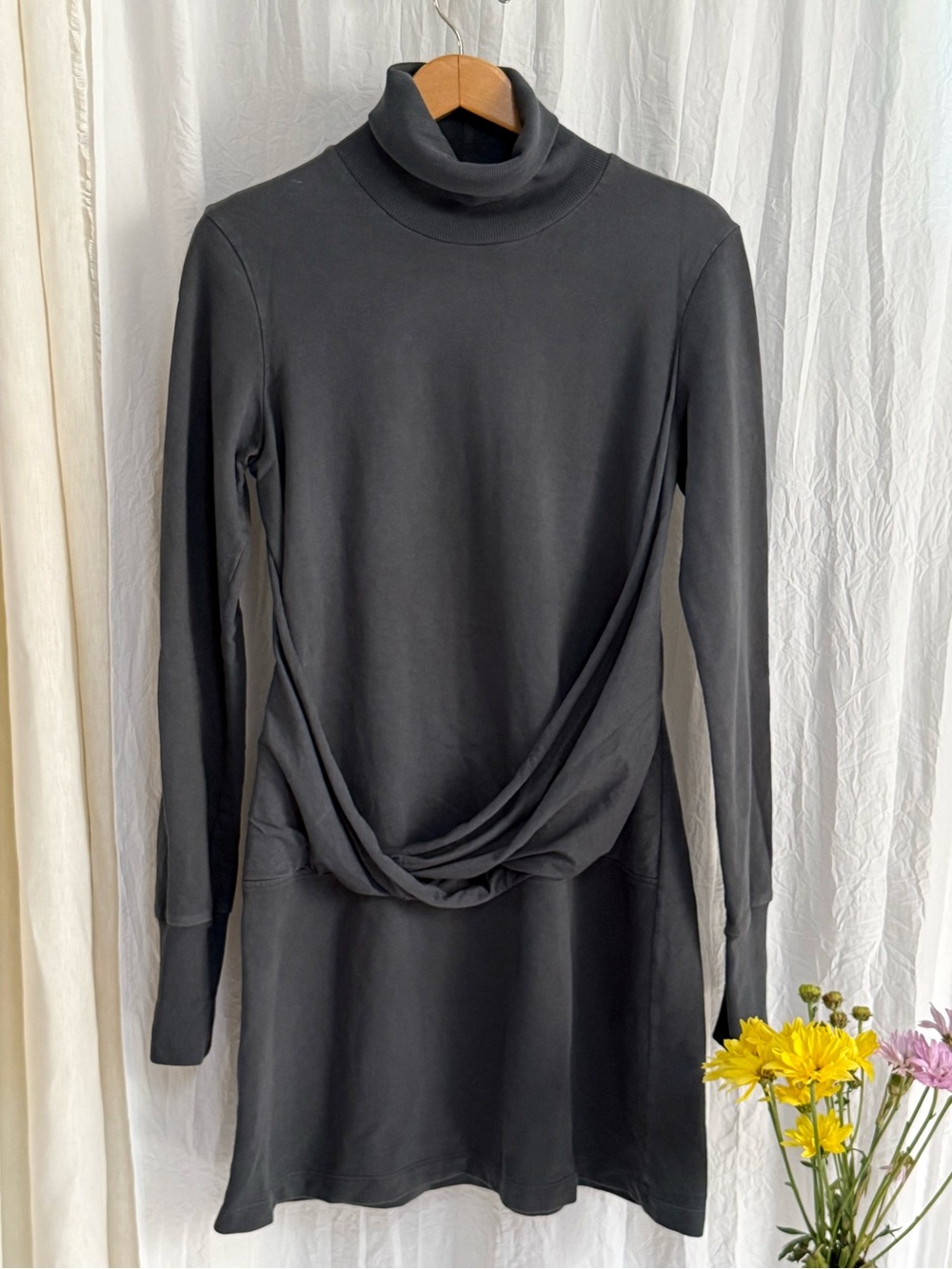 NWOT Prairie Underground Cybele Dress M Graphite Gray Organic Cotton Draped
